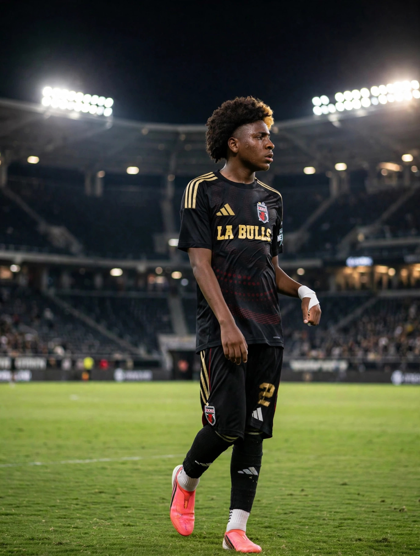 Zeus Lorient dribbling under stadium lights